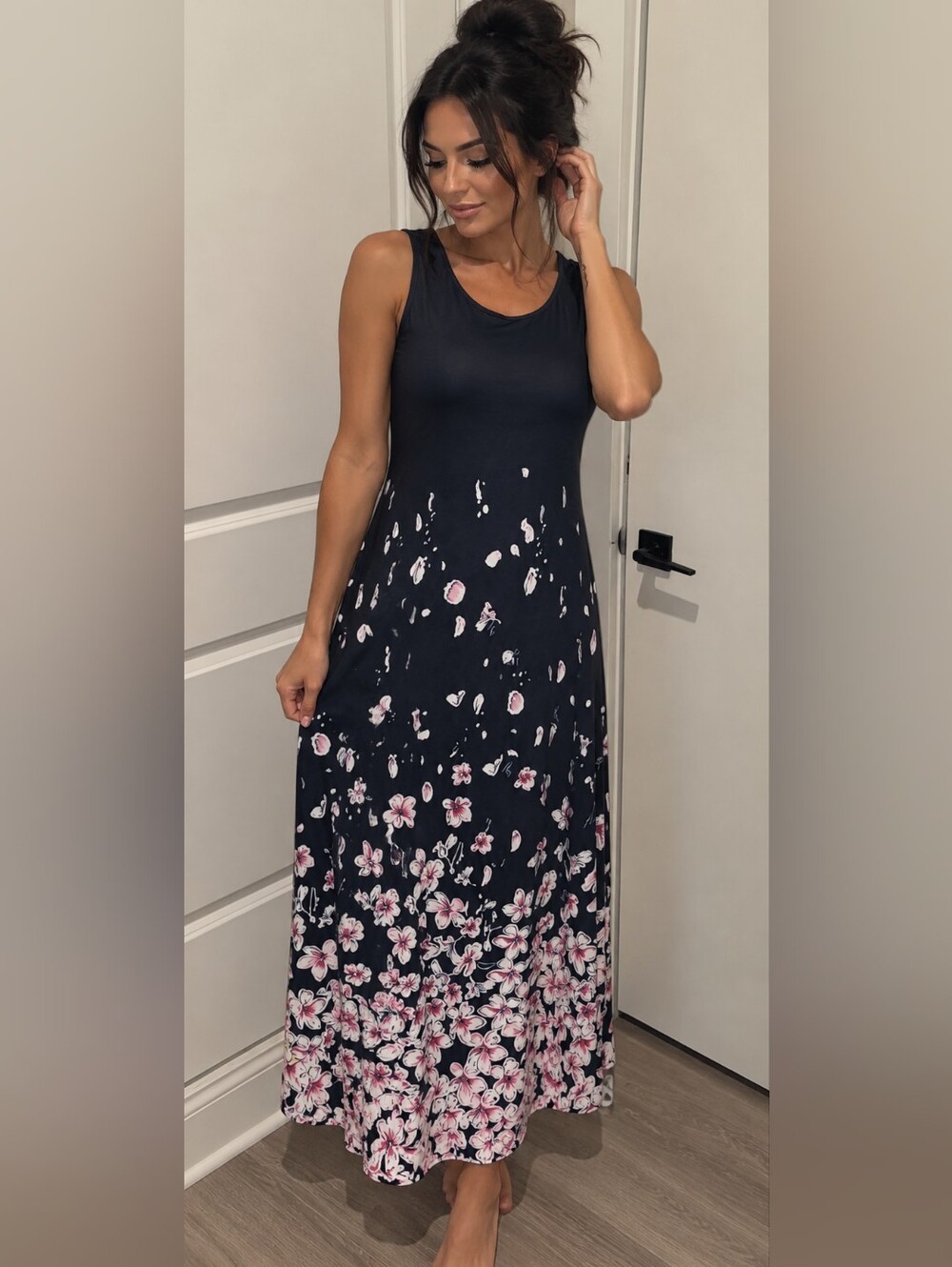 Sleeveless Navy Floral Maxi Dress - Elegant Summer Style - Picture 1 of 6